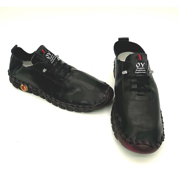 Other - Men's Black Moc Toe Loafers Hand‑Stitched Durable Sole Casual Comfort Shoes 10.5